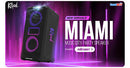 Klipsch Miami pārnēsājamais bezvadu skaļrunis, Maksimālā akustiskā jauda: 105 dB. Akumulatora darbības laiks līdz 18 stundām.