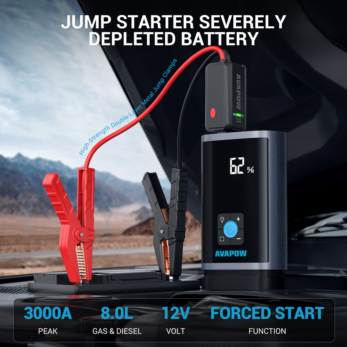 Starter ja õhukompressor JP3, 3000A, 16000 mAh, kuni 8,0 L bensiin / 4,5 L diisel, 150 PSI, USB-C PD 30 W, LED-esilatern, pihustid kaasas