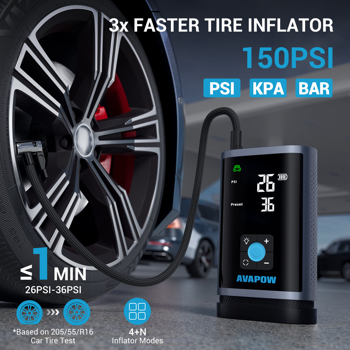 Starter ja õhukompressor JP3, 3000A, 16000 mAh, kuni 8,0 L bensiin / 4,5 L diisel, 150 PSI, USB-C PD 30 W, LED-esilatern, pihustid kaasas