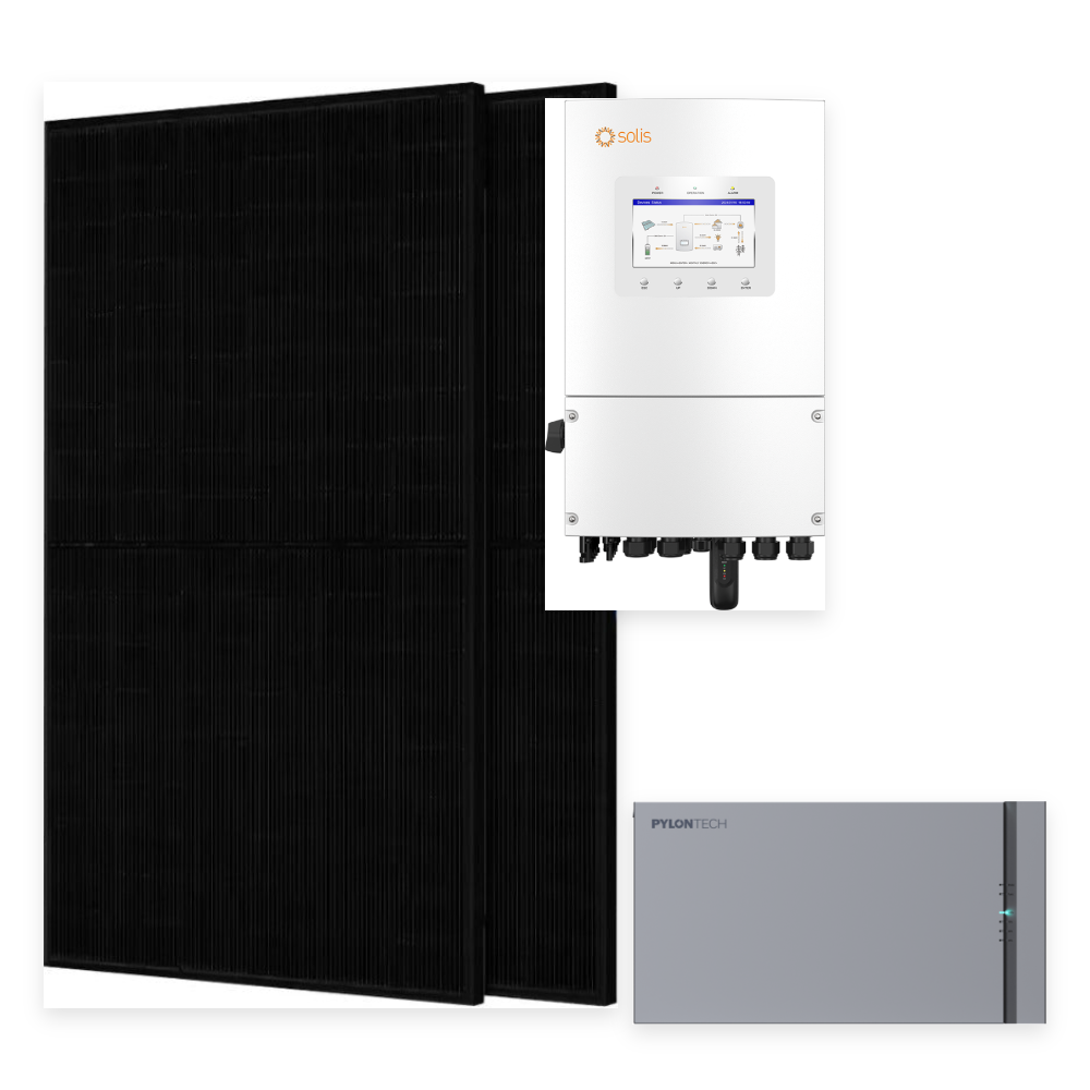 Pilns solārais komplekts 5 kW 1F: Solis 5 kW 1F invertors + Fidus PRO 5,12 kWh + 12× JA Solar 455 W paneļi (5,46 kWp)