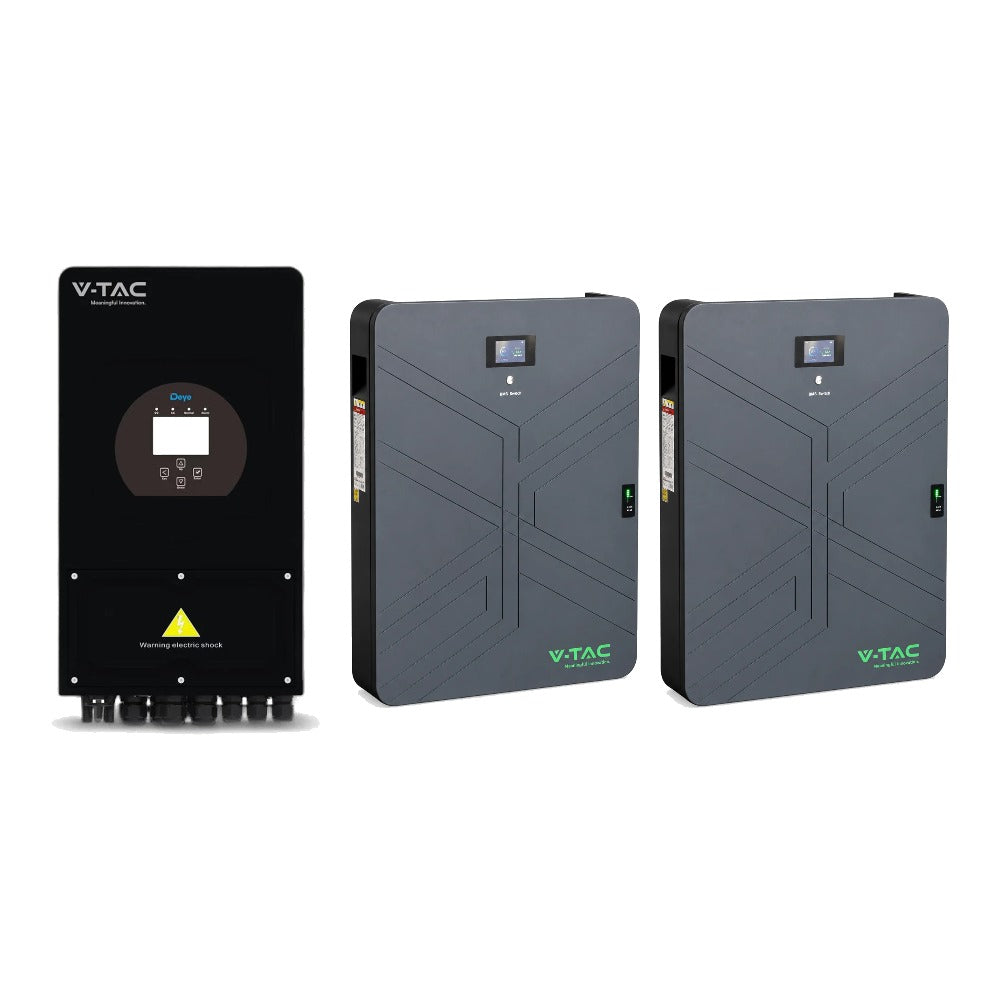 Deye 10 kW 3F hibrīda invertors + 2× V-TAC 14,33 kWh LiFePO4 akumulators