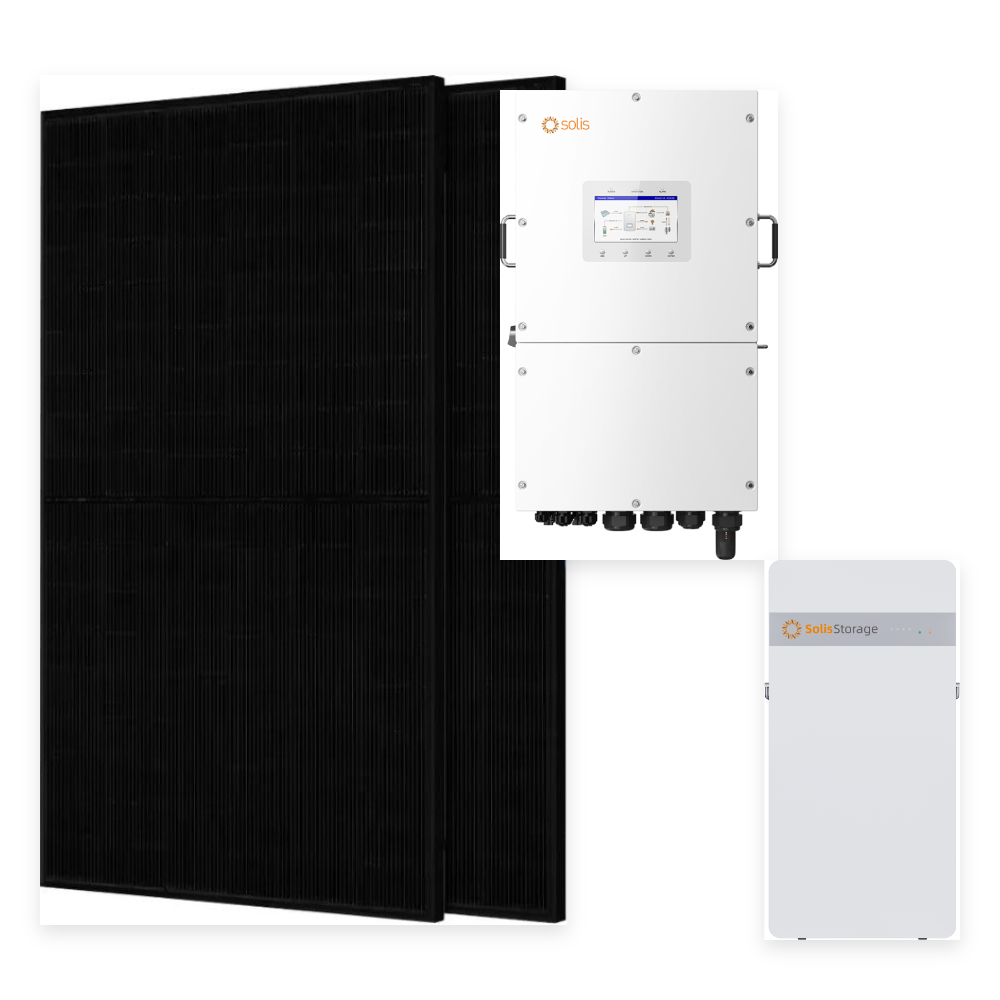 Pilns solārais komplekts 12 kW 3F: Solis 12 kW 3F invertors + IntelliHome 16 kWh + 26× JA Solar 455 W paneļi (11,83 kWp)