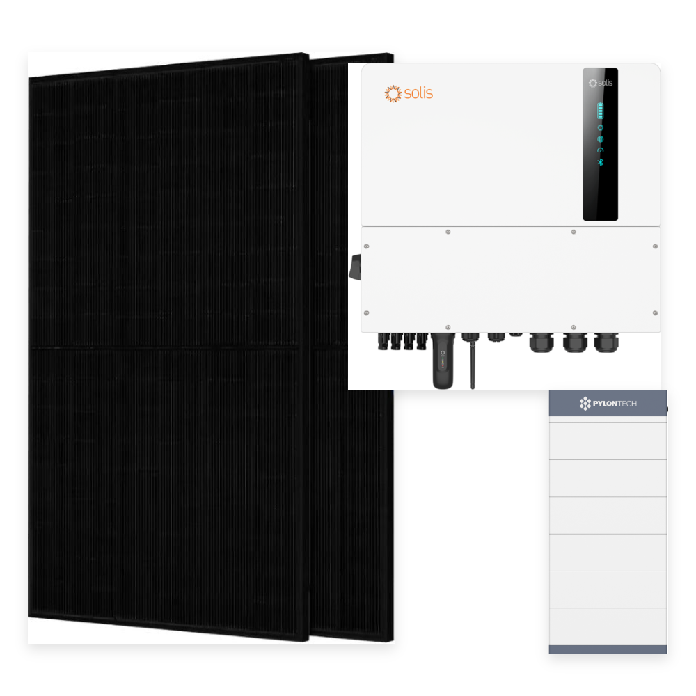 Pilns solārais komplekts 15 kW 3F: Solis 15 kW 3F HV invertors + Force H3 BMS + 4× Force H3 5,12 kWh modulis + 33× JA Solar 455 W paneļi (15,02 kWp)
