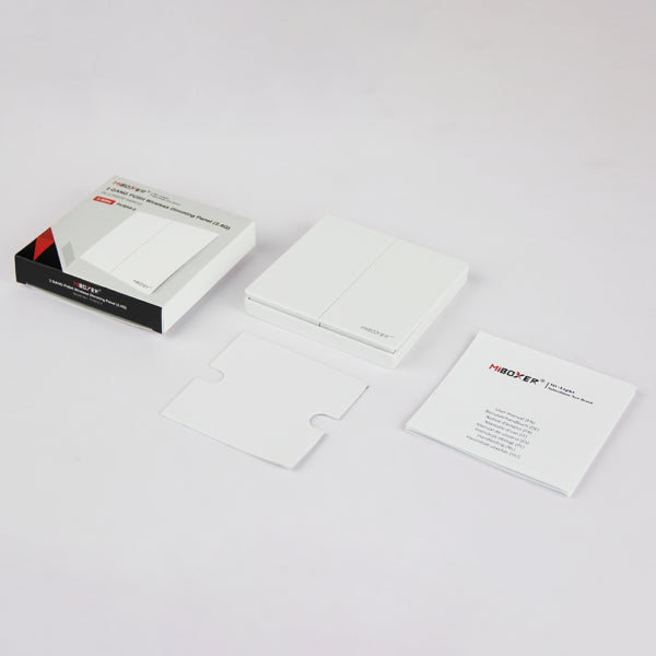 Two-key wireless switch, also works as a dimmer, uses 2.4GHz wireless transmission technology. supports Miboxer/Milight 2.4G controller series