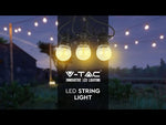 10m LED RGBY virtene ar 20x 0.5W krāsainām iebūvētām spuldzēm,ūdensdroša IP44, attālums starp gaismekļiem 0.5m x20, virtene sākas ar 100-240V kontaktdakšu un beidzas ar rozeti, 1.11kg, 600Lm gaismas atdeve
