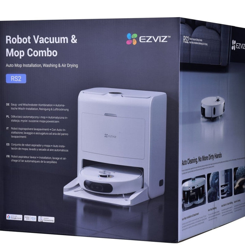 EZVIZ RS2 — робот-камера-пылесос, площадь уборки 300 м² на одной зарядке + влажная уборка с вращающимися щетками + голосовое управление