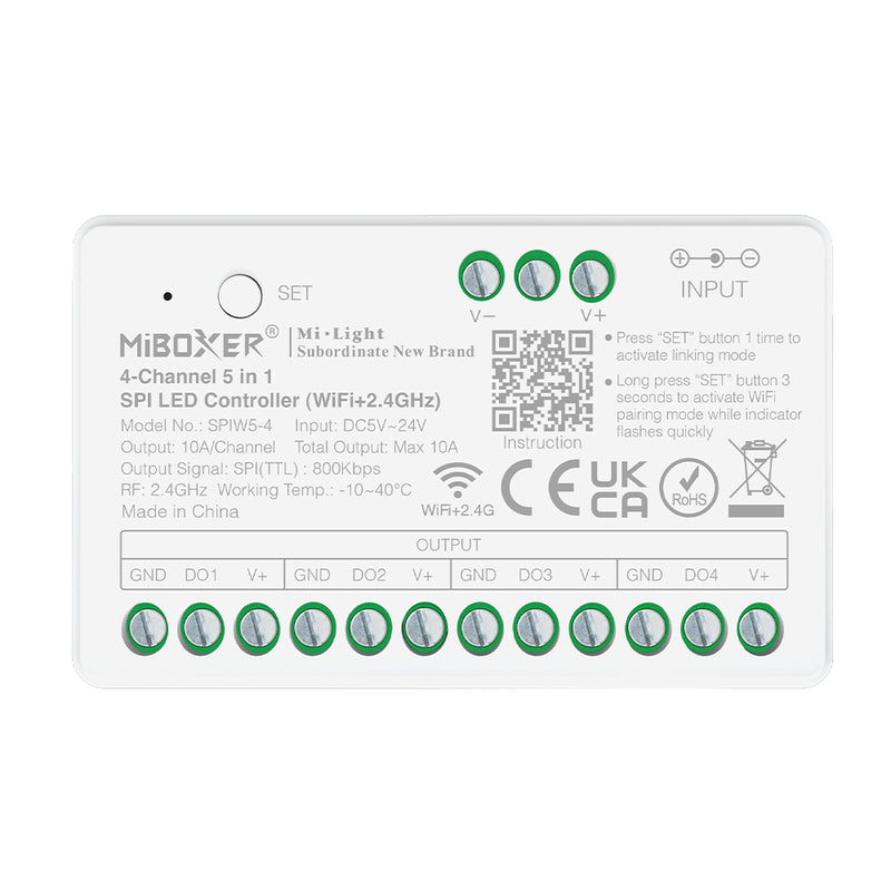 SPIW5-4 4 kanālu “5-in-1” SPI LED kontrolieris (WiFi + 2.4G)