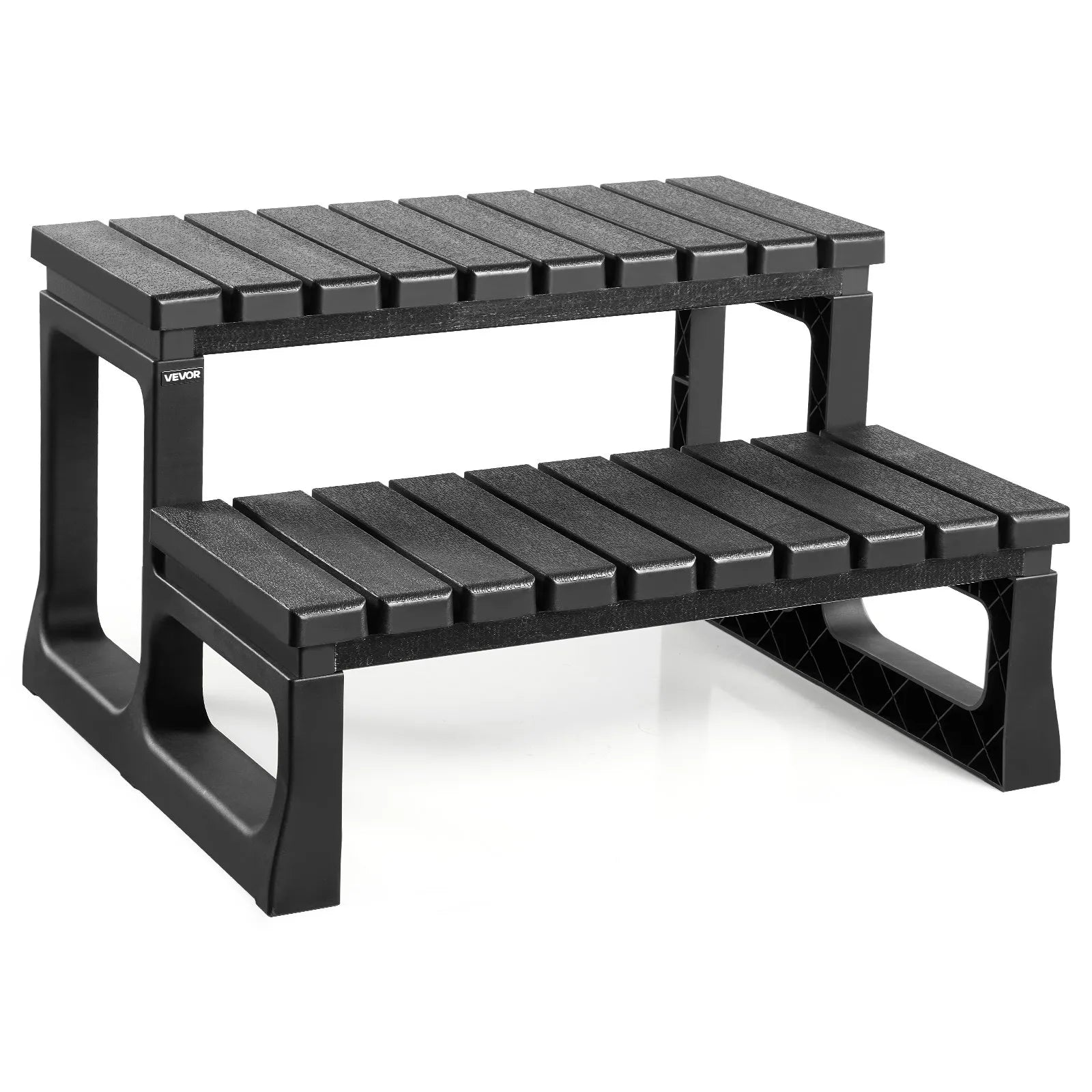 VEVOR karstā baseina pakāpieni, 2 pakāpienu āra SPA kāpnes, pastiprinātas PP kāpnes virszemes un piepūšamiem baseiniem, platums 599,5 mm, kravnesība līdz 145,2 kg, daudzfunkcionālas lietošanai uz lieveņa, terases, klāja un kemperos, melnas