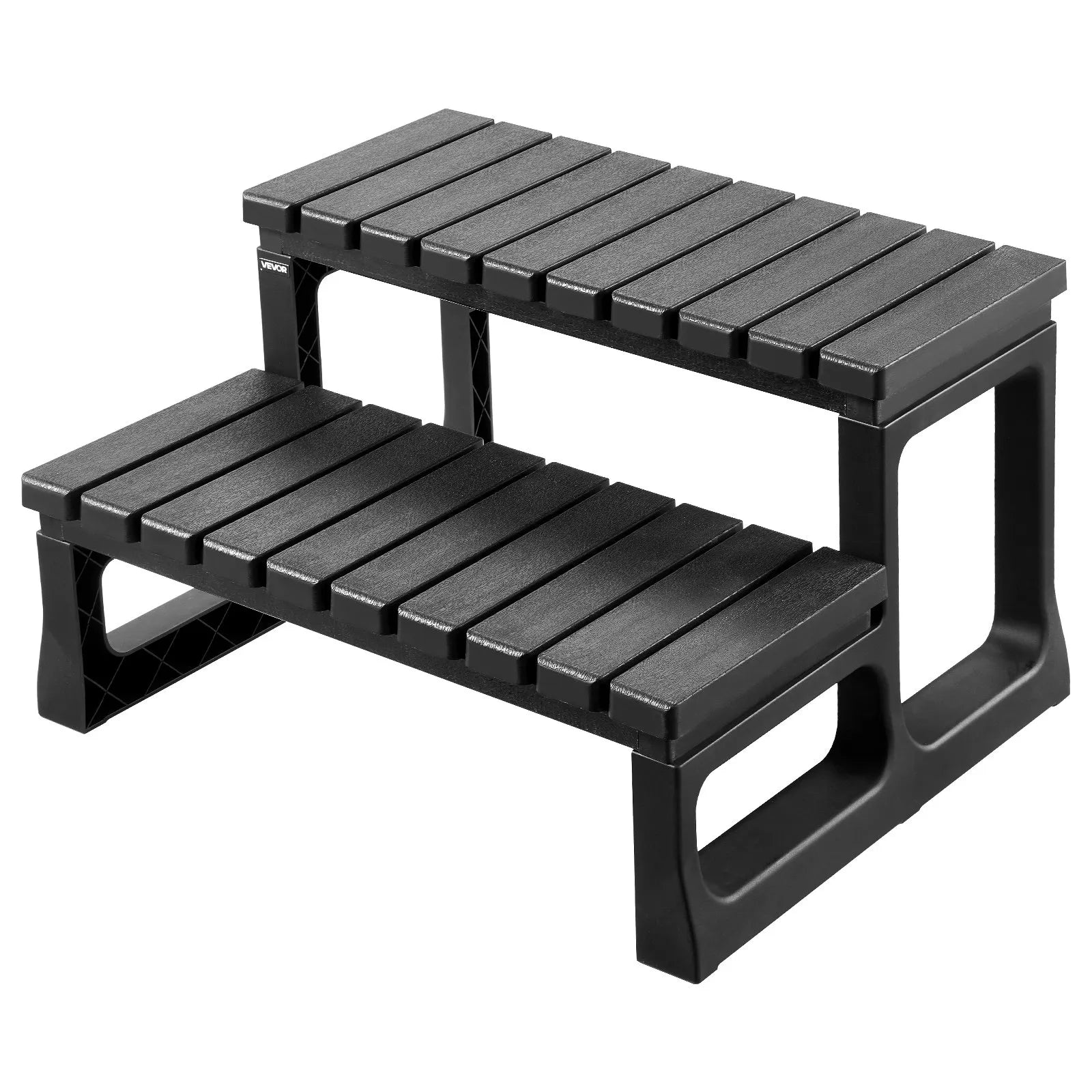 VEVOR karstā baseina pakāpieni, 2 pakāpienu āra SPA kāpnes, pastiprinātas PP kāpnes virszemes un piepūšamiem baseiniem, platums 599,5 mm, kravnesība līdz 145,2 kg, daudzfunkcionālas lietošanai uz lieveņa, terases, klāja un kemperos, melnas