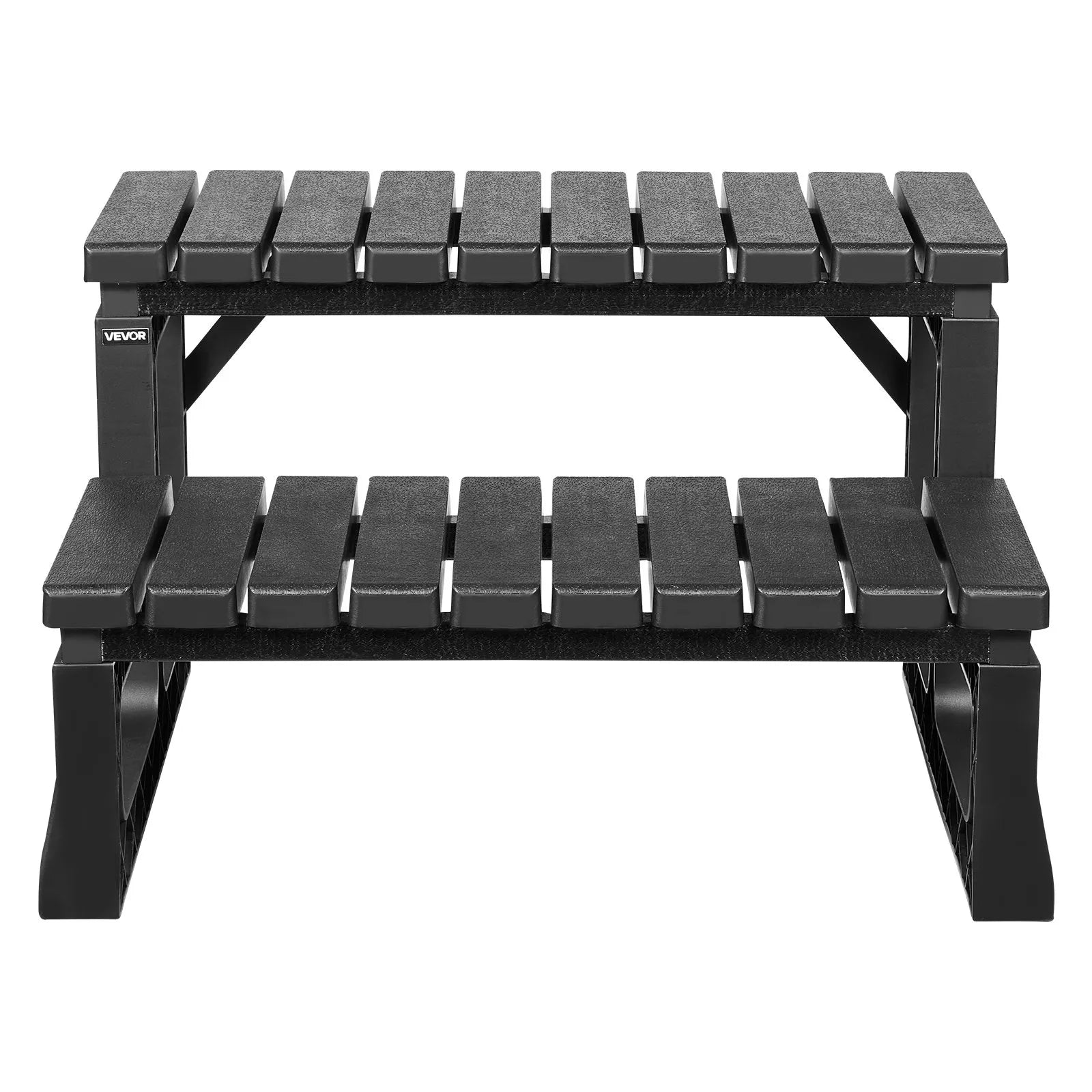 VEVOR karstā baseina pakāpieni, 2 pakāpienu āra SPA kāpnes, pastiprinātas PP kāpnes virszemes un piepūšamiem baseiniem, platums 599,5 mm, kravnesība līdz 145,2 kg, daudzfunkcionālas lietošanai uz lieveņa, terases, klāja un kemperos, melnas