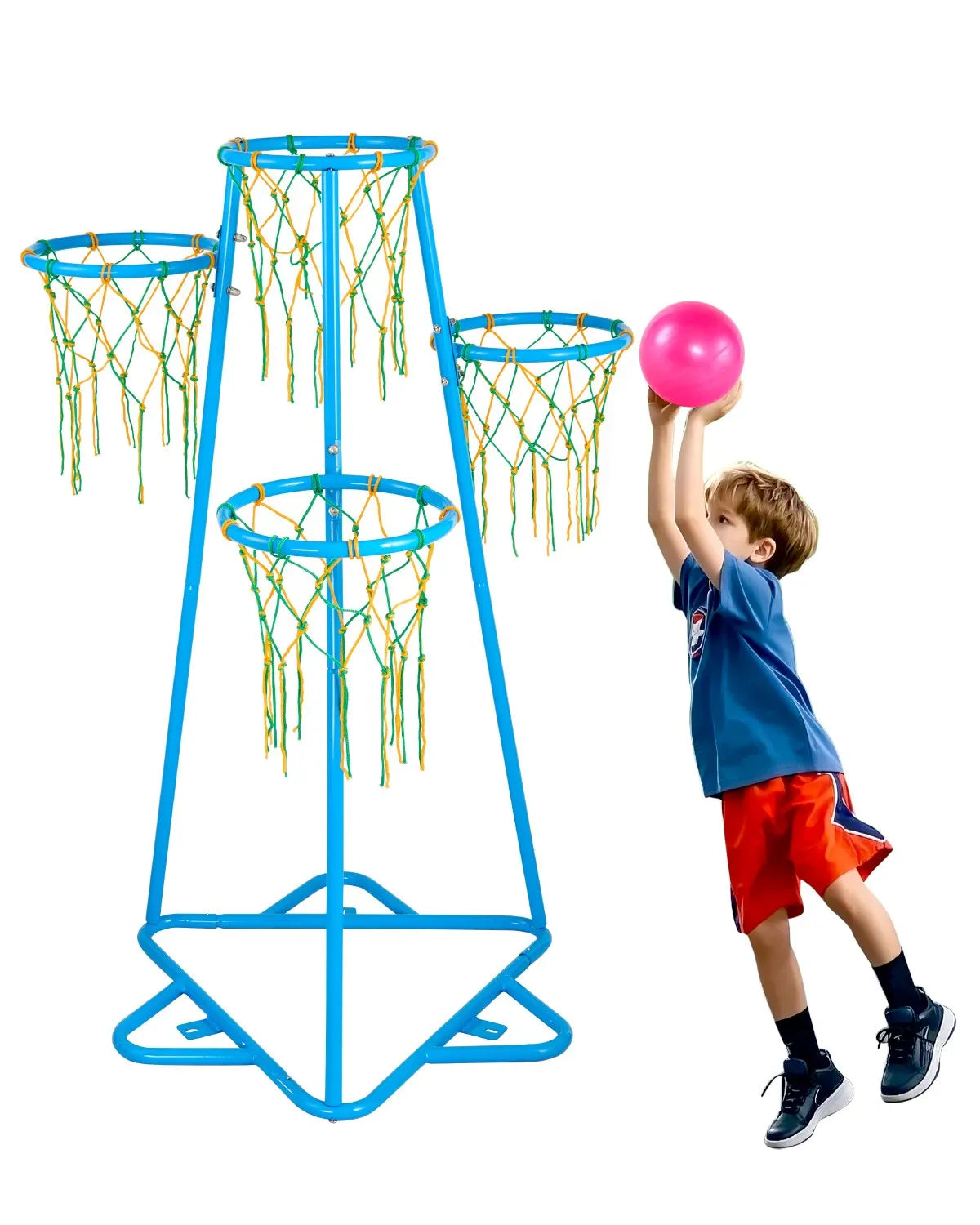 VEVOR Bērnu basketbola statīvs ar 4 groziem, pārnēsājams ar regulējamu augstumu un 3 bumbām, iekštelpām un ārtelpām, piemērots dažāda vecuma bērniem
