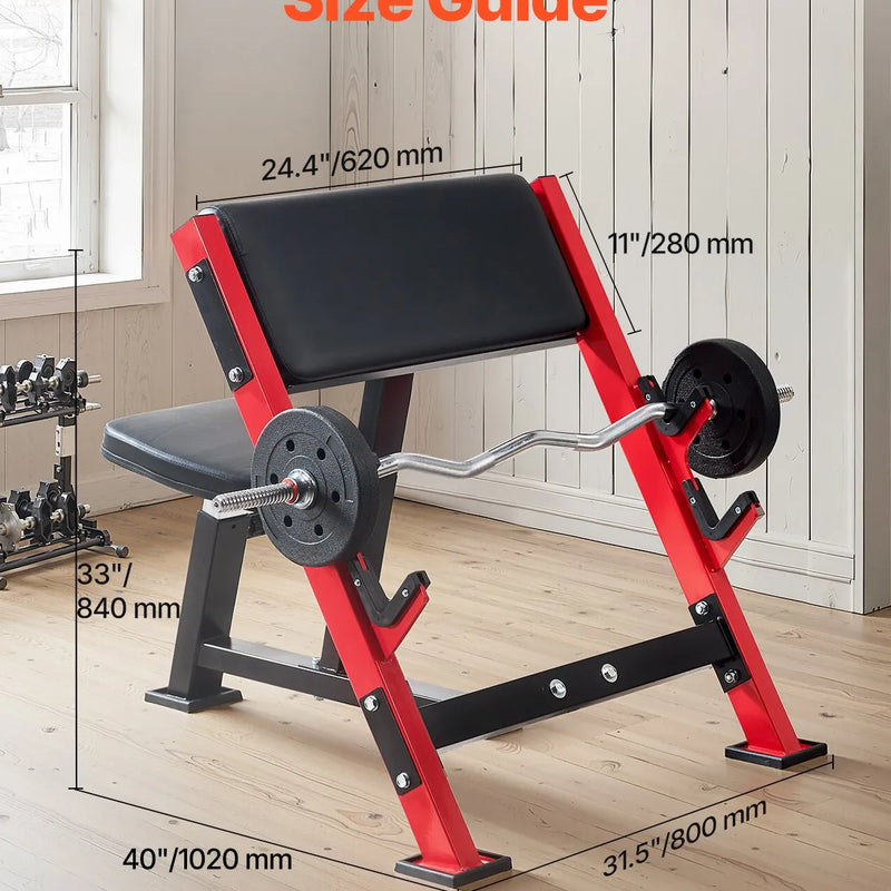 VEVOR bicepsu treniņu sols, regulējams spēka treniņu sols ar stieņa turētājiem, sēdošs izolēts roku trenažieris hantelēm un stienim, 299 kg nestspēja, mājas sporta zālei
