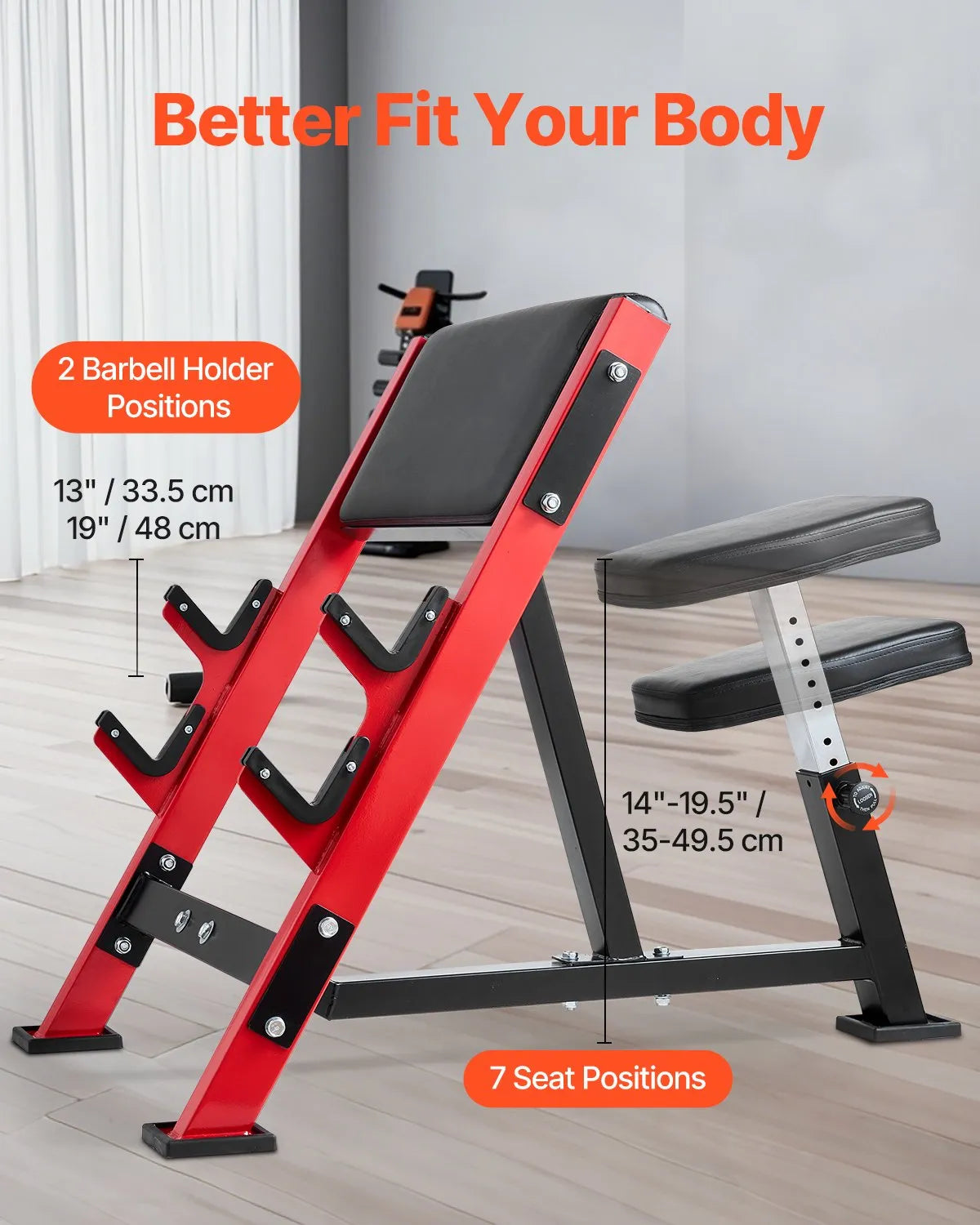 VEVOR bicepsu treniņu sols, regulējams spēka treniņu sols ar stieņa turētājiem, sēdošs izolēts roku trenažieris hantelēm un stienim, 299 kg nestspēja, mājas sporta zālei
