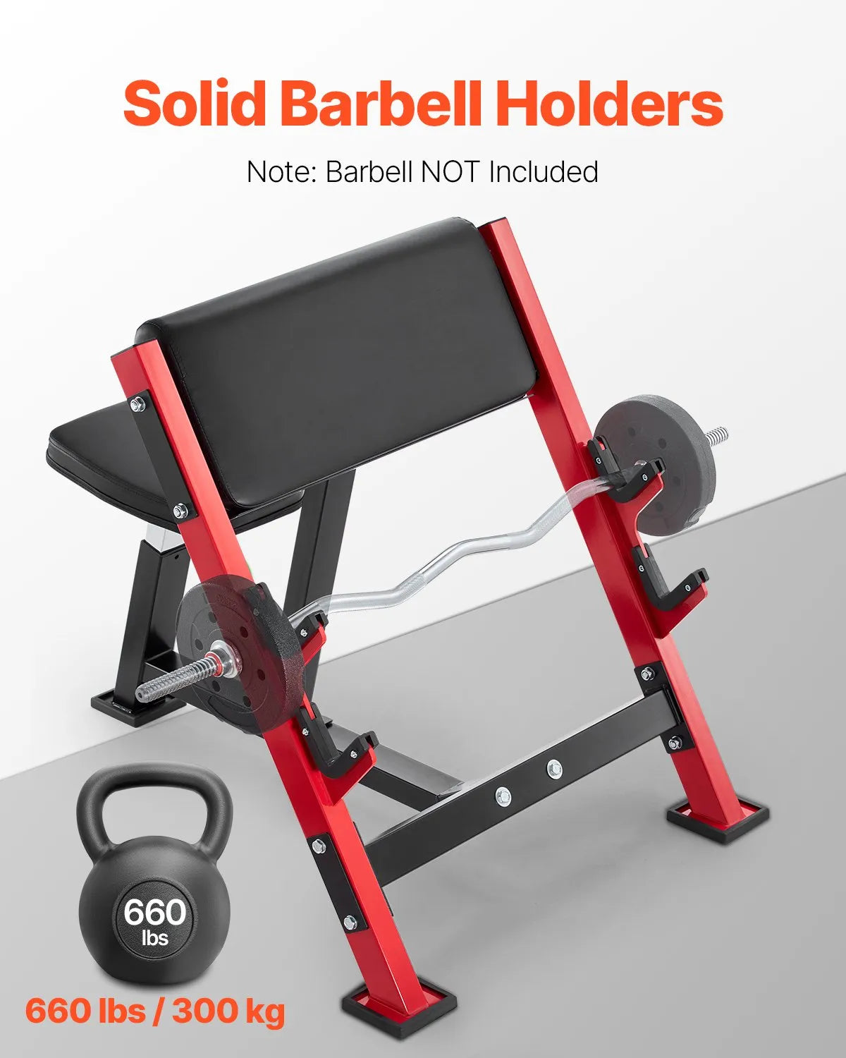VEVOR bicepsu treniņu sols, regulējams spēka treniņu sols ar stieņa turētājiem, sēdošs izolēts roku trenažieris hantelēm un stienim, 299 kg nestspēja, mājas sporta zālei