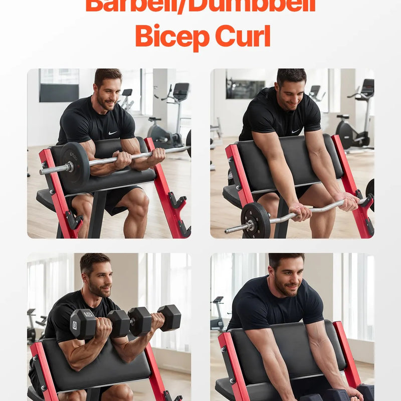 VEVOR bicepsu treniņu sols, regulējams spēka treniņu sols ar stieņa turētājiem, sēdošs izolēts roku trenažieris hantelēm un stienim, 299 kg nestspēja, mājas sporta zālei