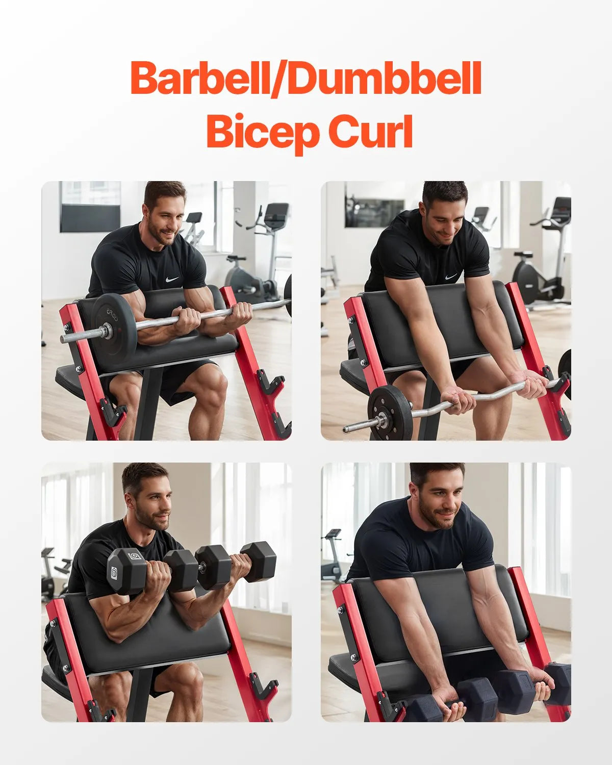 VEVOR bicepsu treniņu sols, regulējams spēka treniņu sols ar stieņa turētājiem, sēdošs izolēts roku trenažieris hantelēm un stienim, 299 kg nestspēja, mājas sporta zālei