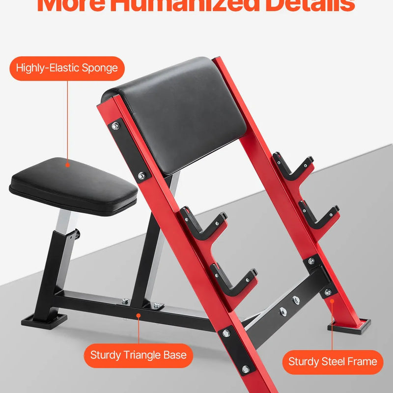 VEVOR bicepsu treniņu sols, regulējams spēka treniņu sols ar stieņa turētājiem, sēdošs izolēts roku trenažieris hantelēm un stienim, 299 kg nestspēja, mājas sporta zālei