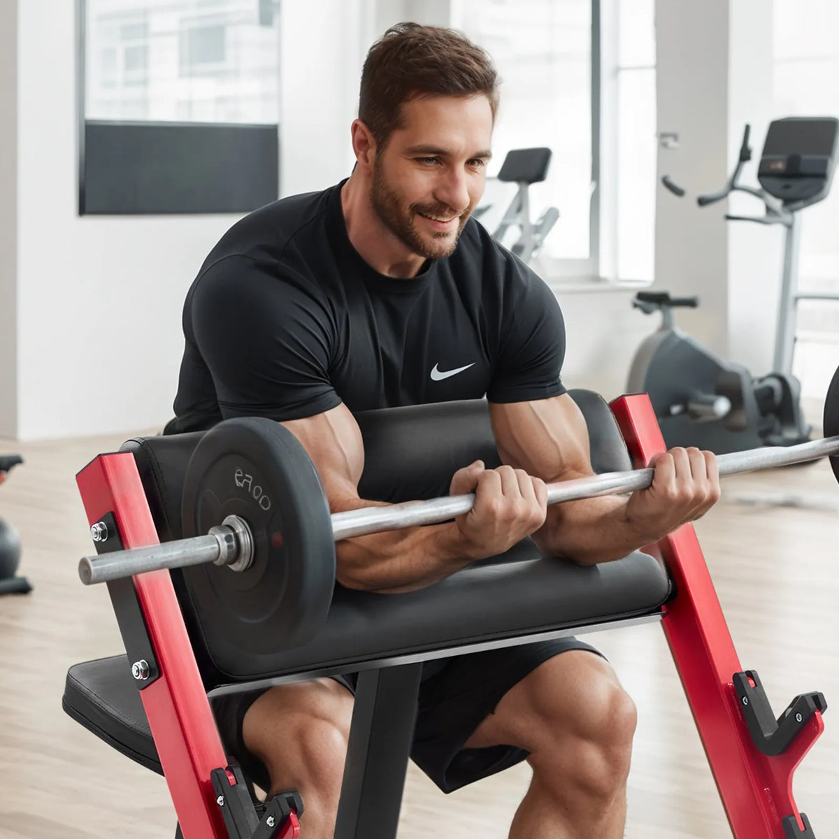 VEVOR bicepsu treniņu sols, regulējams spēka treniņu sols ar stieņa turētājiem, sēdošs izolēts roku trenažieris hantelēm un stienim, 299 kg nestspēja, mājas sporta zālei