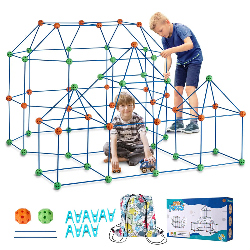 VEVOR Bērnu forta būvēšanas komplekts, 180 gab. STEM konstrukcijas rotaļlieta bērniem no 4–8+ gadiem, iekštelpu un āra rotaļu telts veidošanas komplekts ar 120 stieņiem un 60 savienojuma bumbiņām