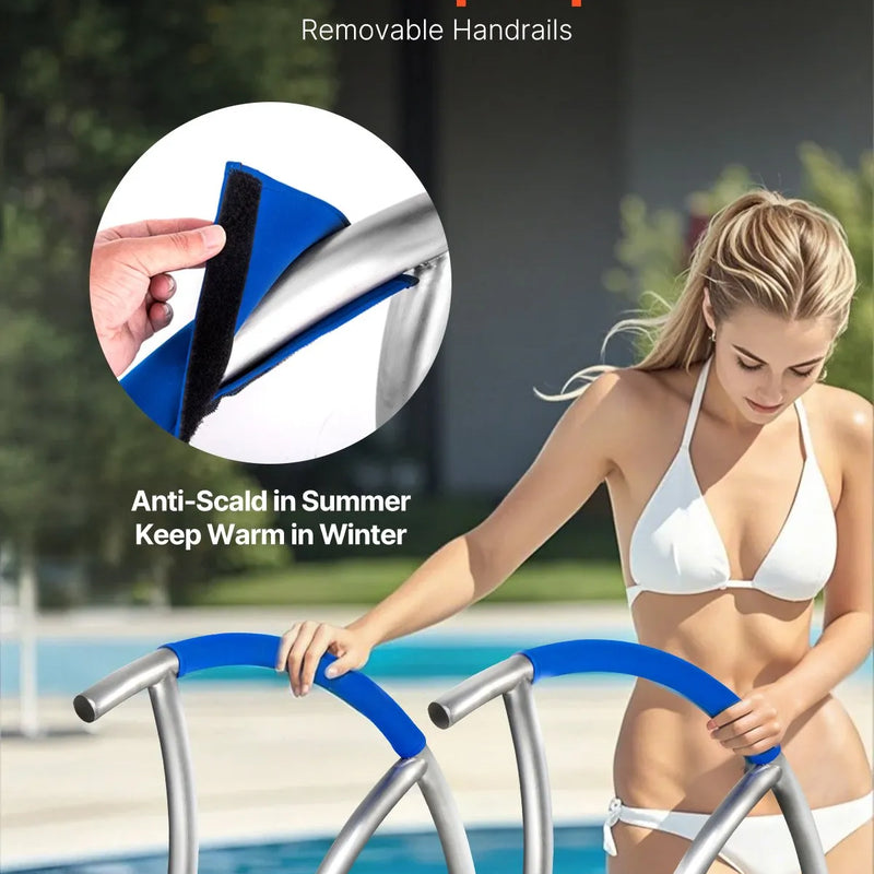 VEVOR baseina kāpņu margas 2 gab., 762 × 762 mm, nerūsējošā tērauda margas ar ātrās montāžas pamatplāksni, maksimālā slodze 170 kg, komplektā pilns stiprinājumu piederumu komplekts