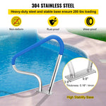 VEVOR baseina margas 99 × 81 cm, 304. klases nerūsējošā tērauda drošības margas peldbaseinam ar 113 kg kravnesību, sudrabainas, rūsas izturīgas, ar zilu satvēriena pārvalku, M8 urbja uzgali un pašurbjošām skrūvēm