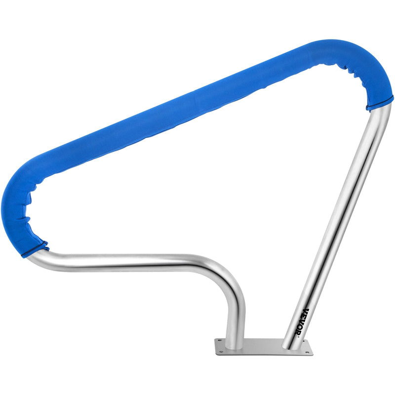 VEVOR baseina margas 99 × 81 cm, 304. klases nerūsējošā tērauda drošības margas peldbaseinam ar 113 kg kravnesību, sudrabainas, rūsas izturīgas, ar zilu satvēriena pārvalku, M8 urbja uzgali un pašurbjošām skrūvēm