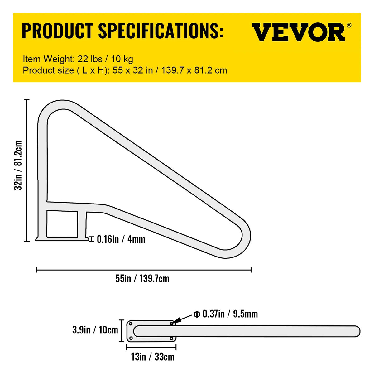VEVOR baseina margas 139,7 × 81,3 cm, 304. klases nerūsējošais tērauds, kravnesība līdz 113,4 kg, sudrabotas, izturīgas pret rūsu, ergonomiskas baseina margas ar zilu satvēriena pārklājumu, komplektā M8 urbjmašīnas uzgalis un pašurbjošās skrūves