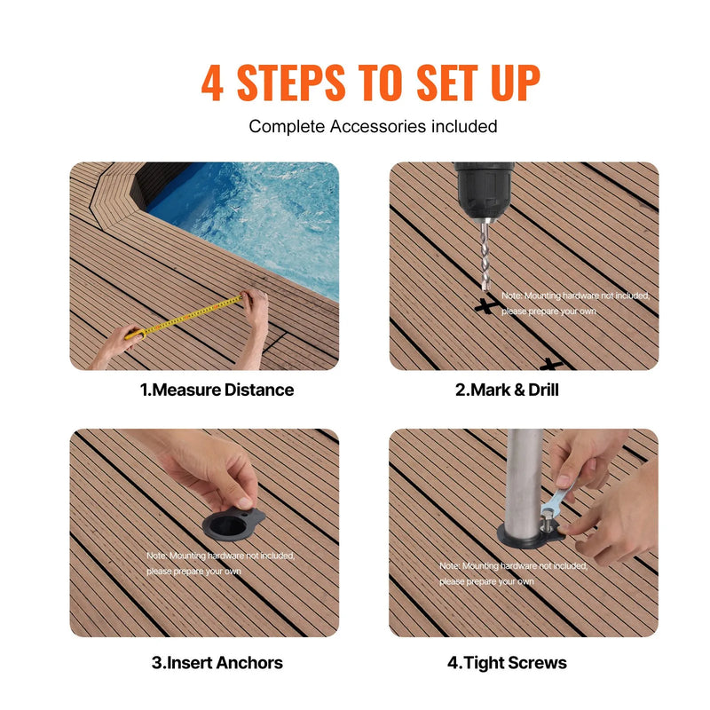 VEVOR baseina margas 117 × 94 cm, nerūsējošā tērauda (iepriekš samontētas) margas iekštelpu un āra baseiniem, baseina drošības margas klājiem, pret rūsu noturīgs satvēriena stienis ar zilu roktura pārklājumu un piederumiem spa zonām