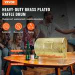 VEVOR misiņa pārklājuma loterijas bungas 376 × Ø540 mm, metāla izlozes grozs ar koka rokturi, ietilpība līdz 10000 biļetēm vai 300 pingponga bumbiņām, piemērots bingo un balsošanai