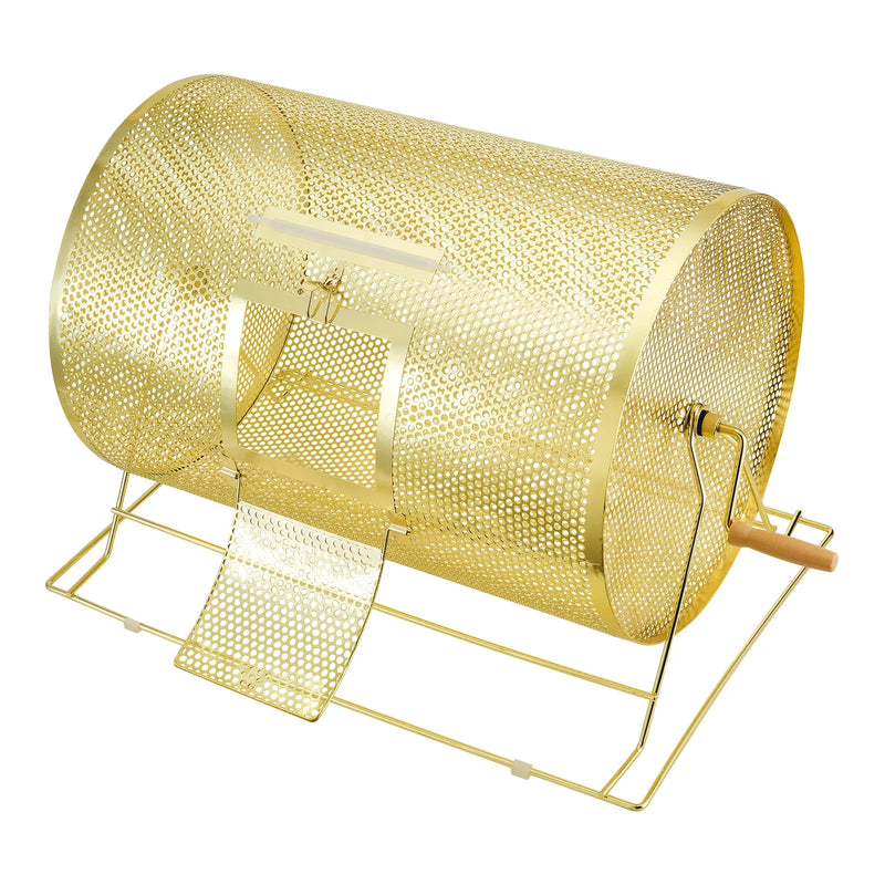 VEVOR misiņa pārklājuma loterijas bungas 376 × Ø540 mm, metāla izlozes grozs ar koka rokturi, ietilpība līdz 10000 biļetēm vai 300 pingponga bumbiņām, piemērots bingo un balsošanai