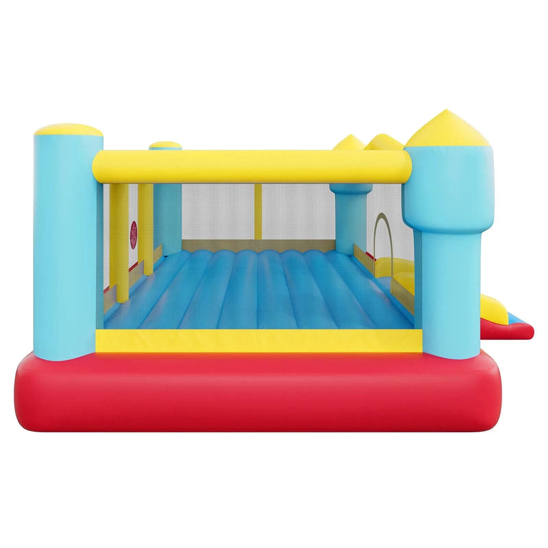 VEVOR piepūšamā batuta pils bērniem 4,48 x 4,21 x 2,07 m, piepūšams rotaļu batuts ar slidkalniņu, basketbola grozu, mērķa spēli un lēkšanas zonu, paredzēts 3–4 bērniem (3–8 gadi)