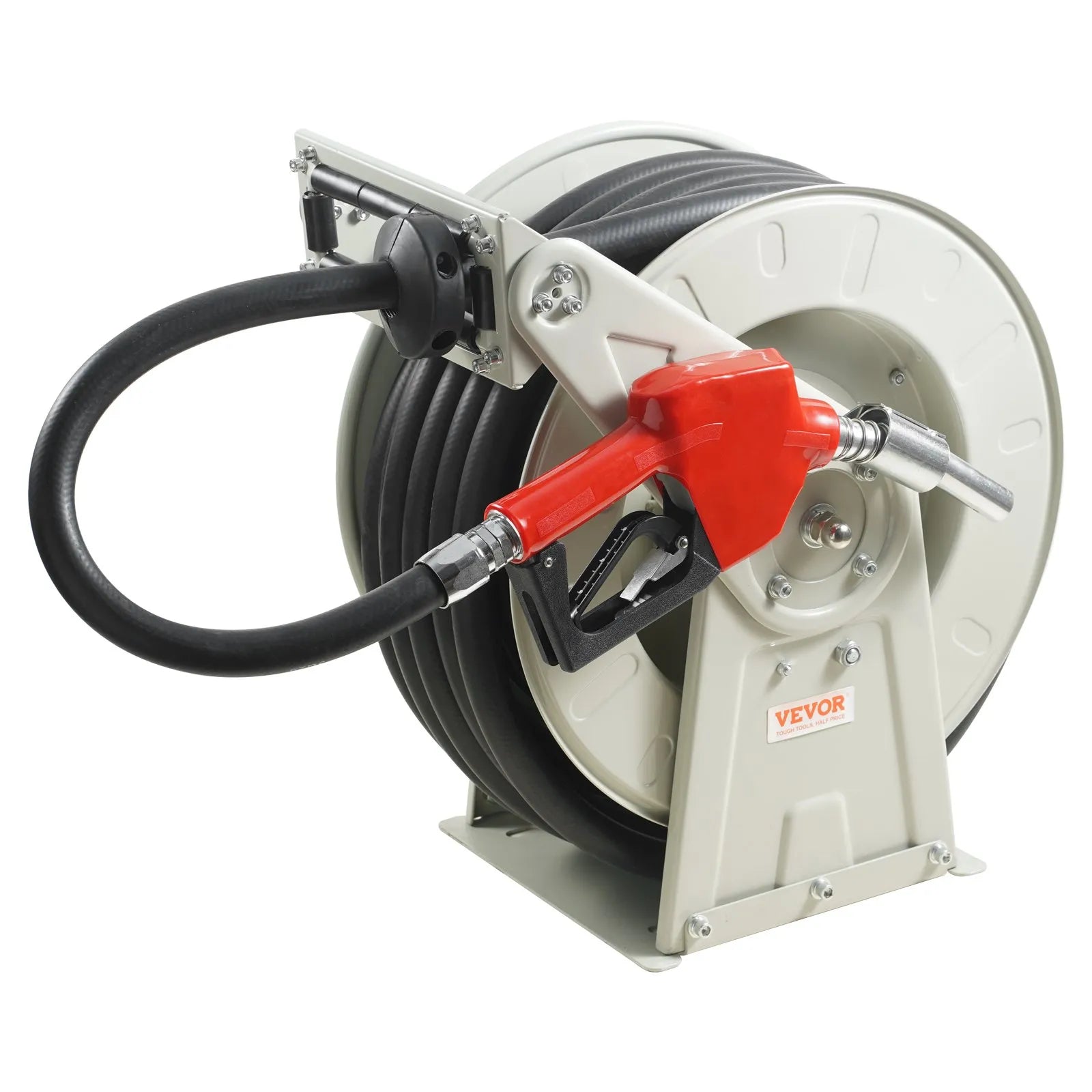 VEVOR degvielas šļūtenes spole 25,4 mm × 15,24 m ar automātisku degvielas pistoli, izvelkama dīzeļdegvielas šļūtene no NBR gumijas, oglekļa tērauda konstrukcija, darba spiediens 20,68 bar, piemērota lidaparātiem, kuģiem, transportlīdzekļiem un cisternām