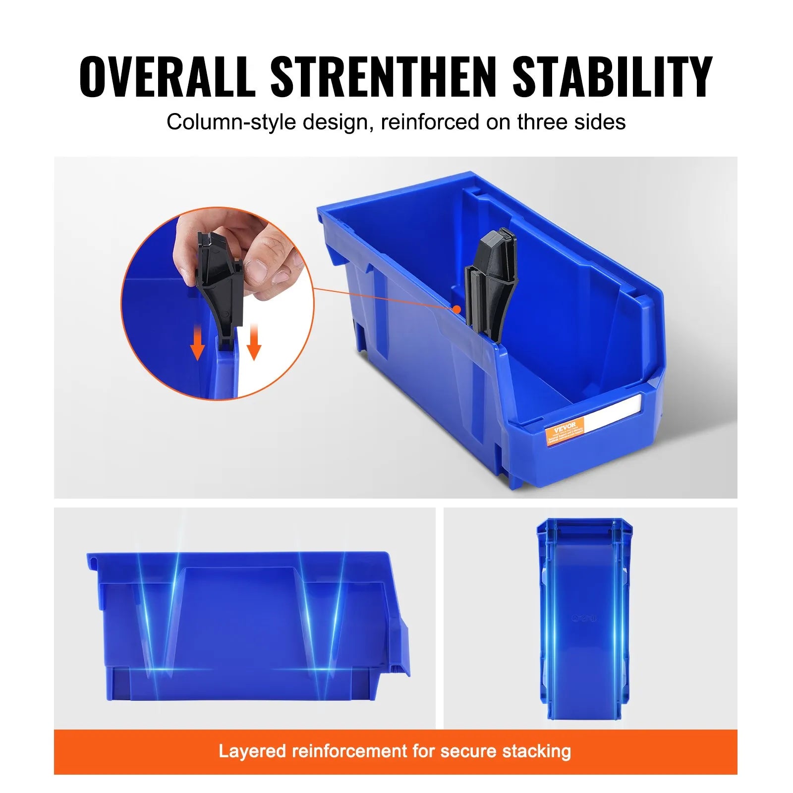 VEVOR plastmasas uzglabāšanas kastes 279 x 127 x 127 mm, piekarināmas un sakraujamas organizēšanas kastes, smagās klases uzglabāšanas konteineri skapim, virtuvei, birojam vai pieliekamajam, 12 gab., zila/sarkana
