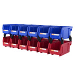 VEVOR plastmasas uzglabāšanas kastes 279 x 127 x 127 mm, piekarināmas un sakraujamas organizēšanas kastes, smagās klases uzglabāšanas konteineri skapim, virtuvei, birojam vai pieliekamajam, 12 gab., zila/sarkana