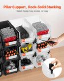 VEVOR sakraujamas plastmasas uzglabāšanas kastes 377 x 215 x 180 mm, konteineri garāžai, sīkām detaļām, biroja piederumiem un citiem aksesuāriem, 12 gab., melns / caurspīdīgs
