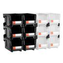 VEVOR sakraujamas plastmasas uzglabāšanas kastes 377 x 215 x 180 mm, konteineri garāžai, sīkām detaļām, biroja piederumiem un citiem aksesuāriem, 12 gab., melns / caurspīdīgs