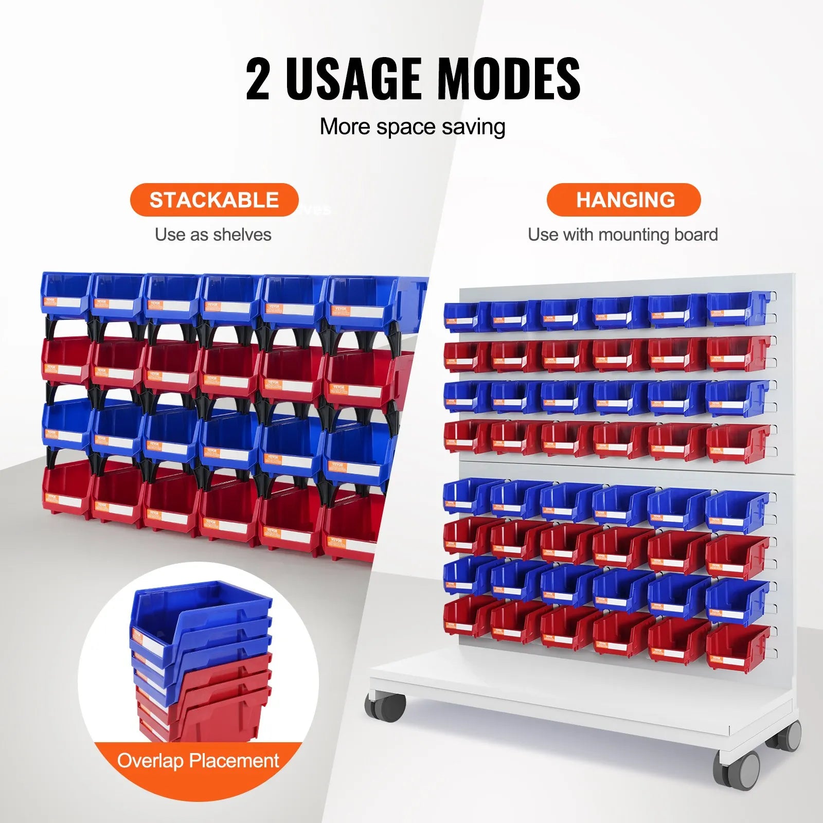 VEVOR plastmasas uzglabāšanas kastes 127 x 102 x 76 mm, piekarināmas un sakraujamas organizēšanas kastes, smagās klases uzglabāšanas konteineri skapim, virtuvei, birojam vai pieliekamajam, 24 gab., zila/sarkana
