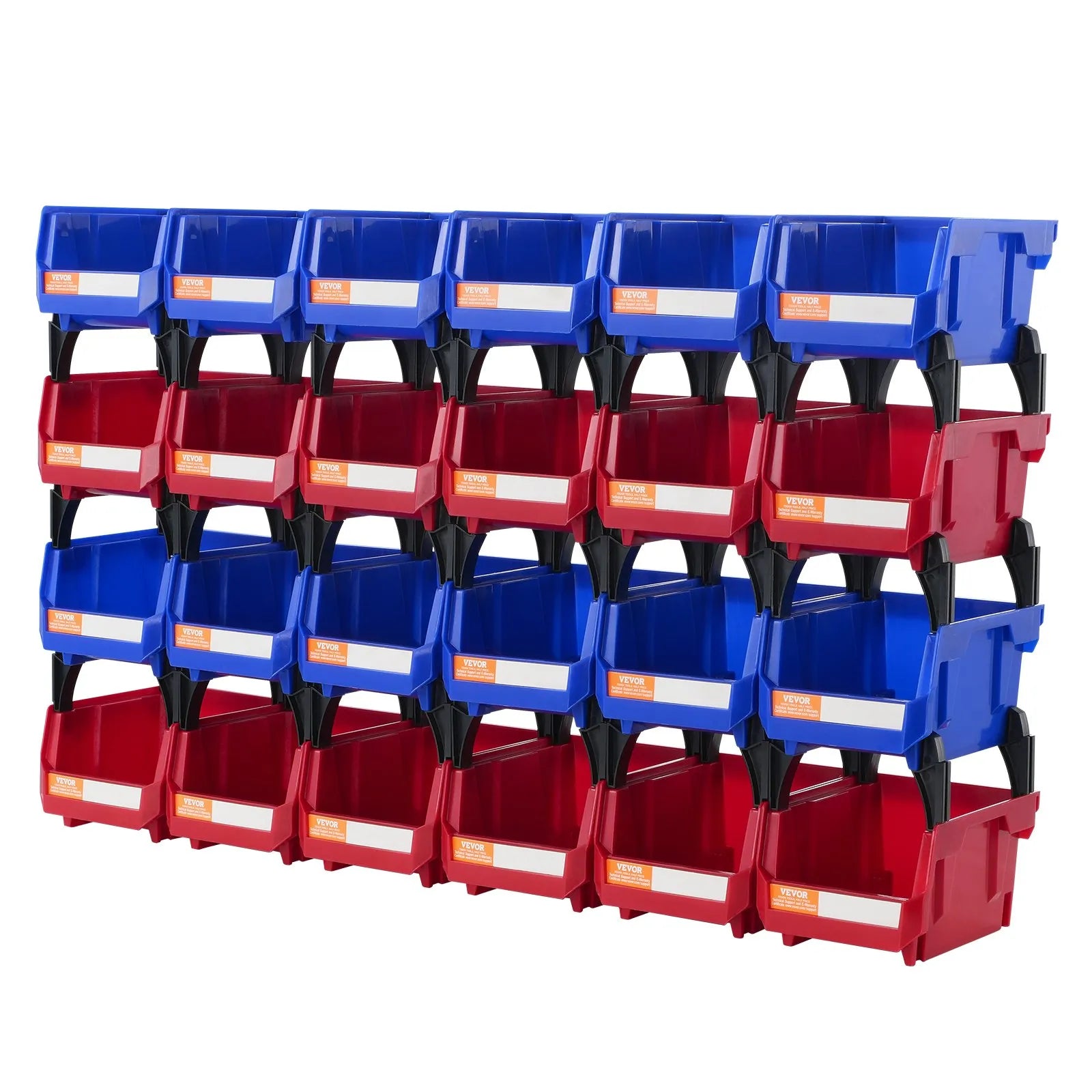 VEVOR plastmasas uzglabāšanas kastes 127 x 102 x 76 mm, piekarināmas un sakraujamas organizēšanas kastes, smagās klases uzglabāšanas konteineri skapim, virtuvei, birojam vai pieliekamajam, 24 gab., zila/sarkana