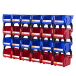 VEVOR plastmasas uzglabāšanas kastes 127 x 102 x 76 mm, piekarināmas un sakraujamas organizēšanas kastes, smagās klases uzglabāšanas konteineri skapim, virtuvei, birojam vai pieliekamajam, 24 gab., zila/sarkana
