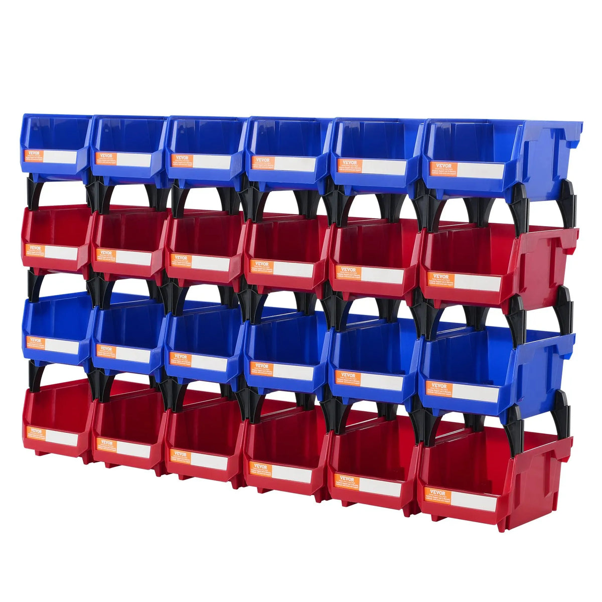 VEVOR plastmasas uzglabāšanas kastes 127 x 102 x 76 mm, piekarināmas un sakraujamas organizēšanas kastes, smagās klases uzglabāšanas konteineri skapim, virtuvei, birojam vai pieliekamajam, 24 gab., zila/sarkana