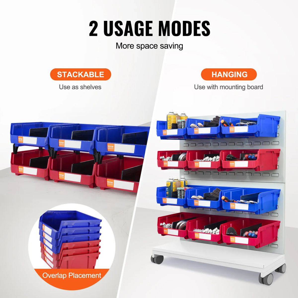 VEVOR plastmasas uzglabāšanas kastes 279 x 279 x 127 mm, piekarināmas un sakraujamas organizēšanas kastes skapim, virtuvei, birojam vai pieliekamajam, 6 gab., zila/sarkana