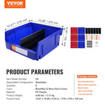 VEVOR plastmasas uzglabāšanas kastes 279 x 279 x 127 mm, piekarināmas un sakraujamas organizēšanas kastes skapim, virtuvei, birojam vai pieliekamajam, 6 gab., zila/sarkana