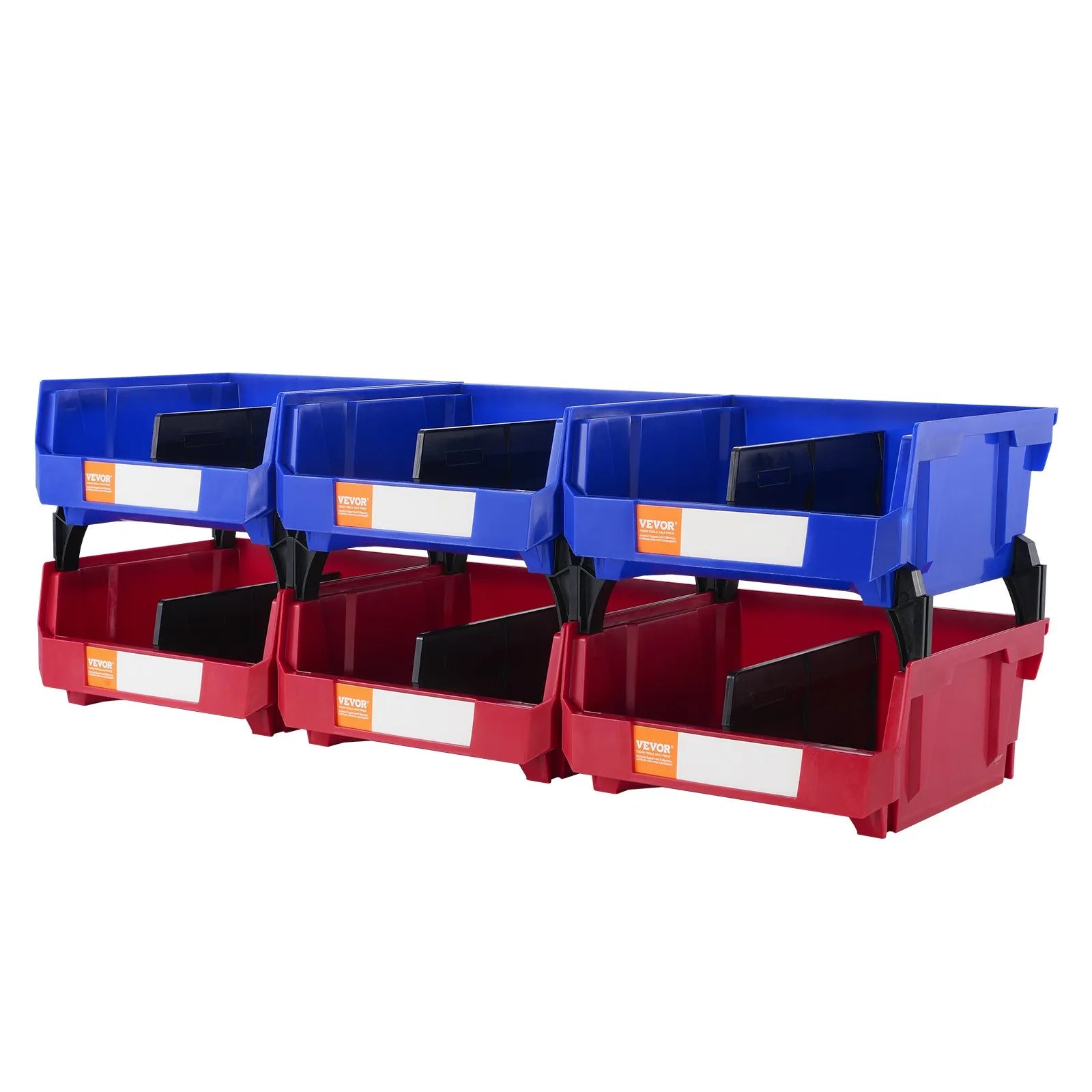 VEVOR plastmasas uzglabāšanas kastes 279 x 279 x 127 mm, piekarināmas un sakraujamas organizēšanas kastes skapim, virtuvei, birojam vai pieliekamajam, 6 gab., zila/sarkana