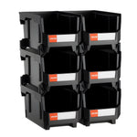 VEVOR sakraujamas plastmasas uzglabāšanas kastes 377 x 215 x 180 mm, konteineri skapim, garāžai, sīkām detaļām, biroja piederumiem un citiem aksesuāriem, 6 gab., melnas