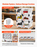 VEVOR sakraujamas plastmasas uzglabāšanas kastes 377 x 215 x 180 mm, konteineri skapim, garāžai, sīkām detaļām, biroja piederumiem un citiem aksesuāriem, 6 gab., caurspīdīgas