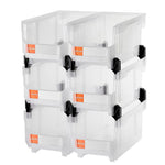 VEVOR sakraujamas plastmasas uzglabāšanas kastes 377 x 215 x 180 mm, konteineri skapim, garāžai, sīkām detaļām, biroja piederumiem un citiem aksesuāriem, 6 gab., caurspīdīgas