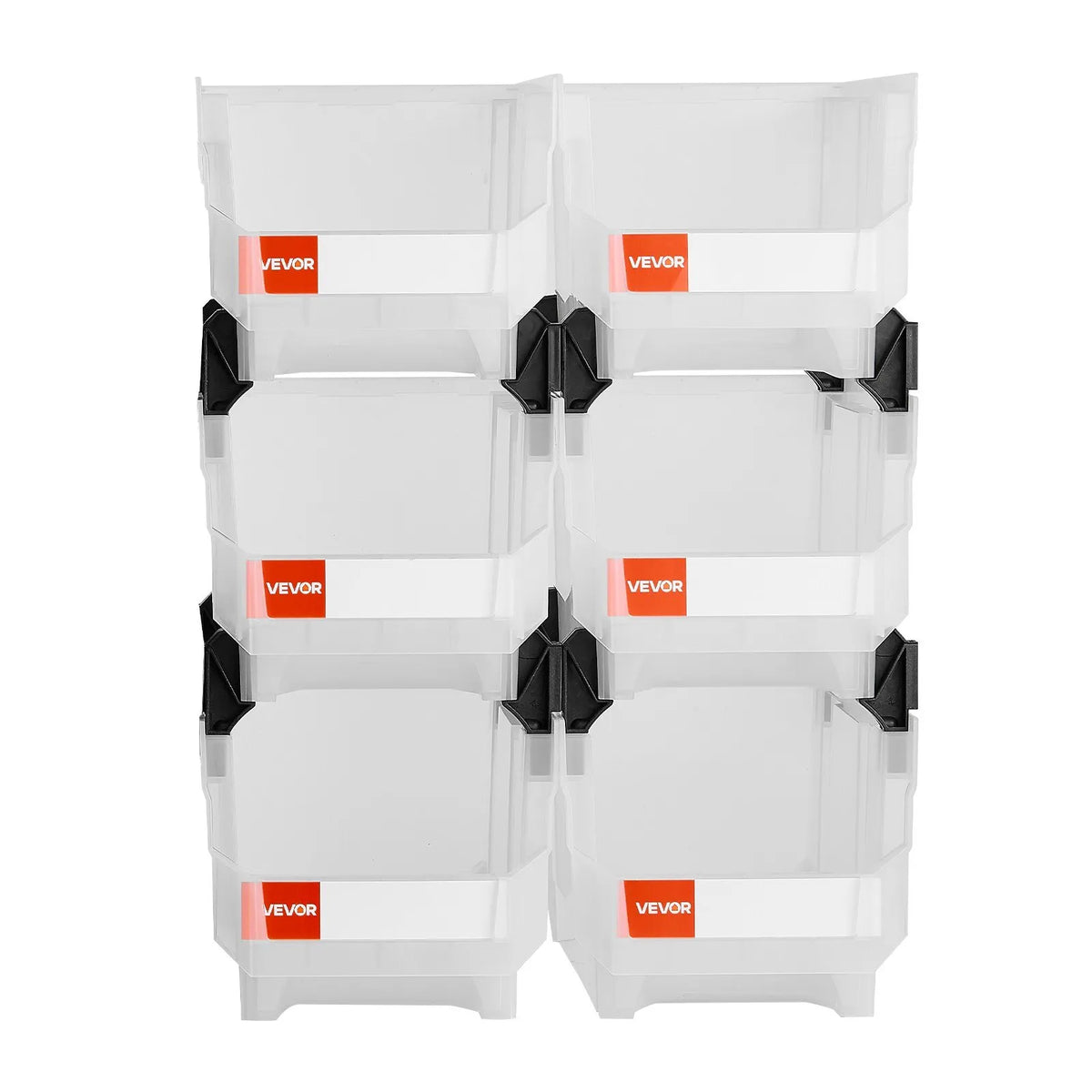 VEVOR sakraujamas plastmasas uzglabāšanas kastes 377 x 215 x 180 mm, konteineri skapim, garāžai, sīkām detaļām, biroja piederumiem un citiem aksesuāriem, 6 gab., caurspīdīgas