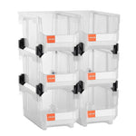 VEVOR sakraujamas plastmasas uzglabāšanas kastes 377 x 215 x 180 mm, konteineri skapim, garāžai, sīkām detaļām, biroja piederumiem un citiem aksesuāriem, 6 gab., caurspīdīgas
