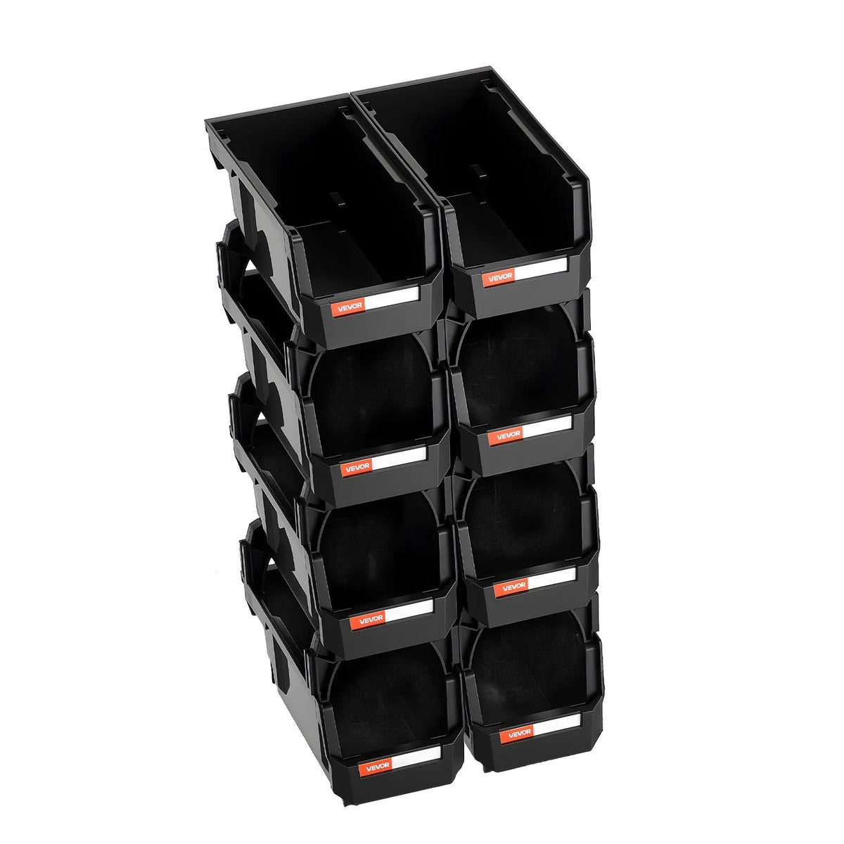 VEVOR sakraujamas plastmasas uzglabāšanas kastes 276 x 140 x 130 mm, konteineri skapim, garāžai, sīkām detaļām, biroja piederumiem un citiem aksesuāriem, 8 gab., melnas
