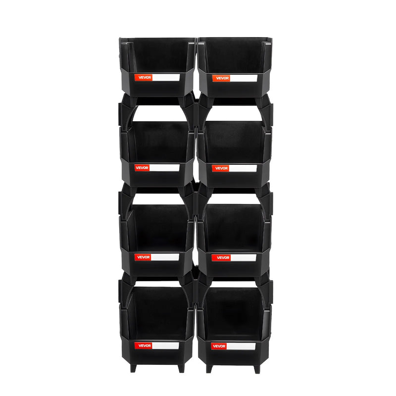 VEVOR sakraujamas plastmasas uzglabāšanas kastes 276 x 140 x 130 mm, konteineri skapim, garāžai, sīkām detaļām, biroja piederumiem un citiem aksesuāriem, 8 gab., melnas